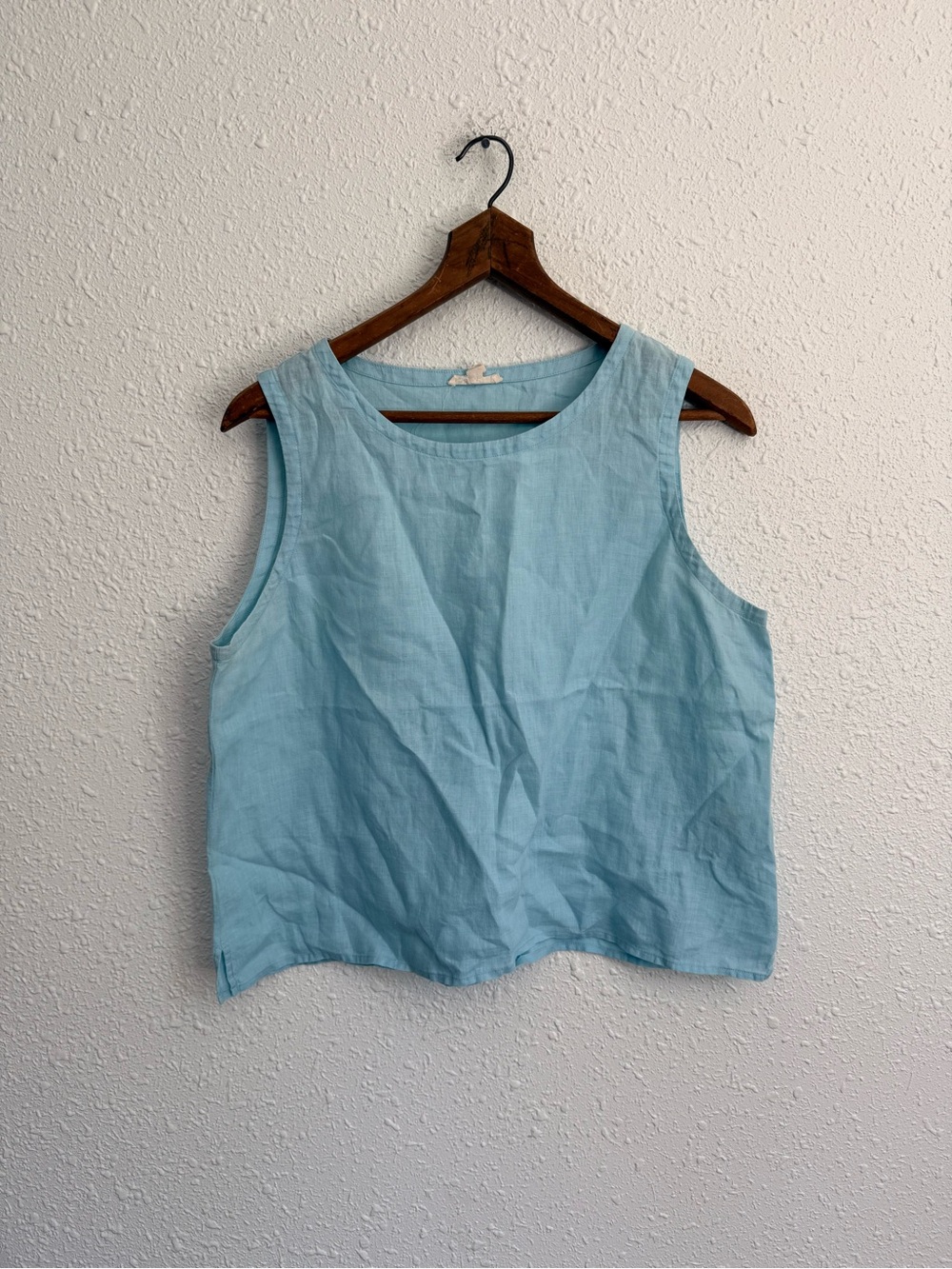 Eileen Fisher blue linen boxy cropped tank top L